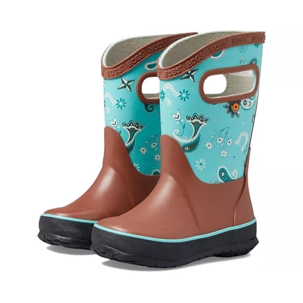 NEW BOGS  Western Rain Boots Turquoise Multi Big Girls Size 6